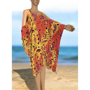 L.G. Sport Tie Dye Kaftan Swim Cover-Up Sleeveless fish shell seahorse beach